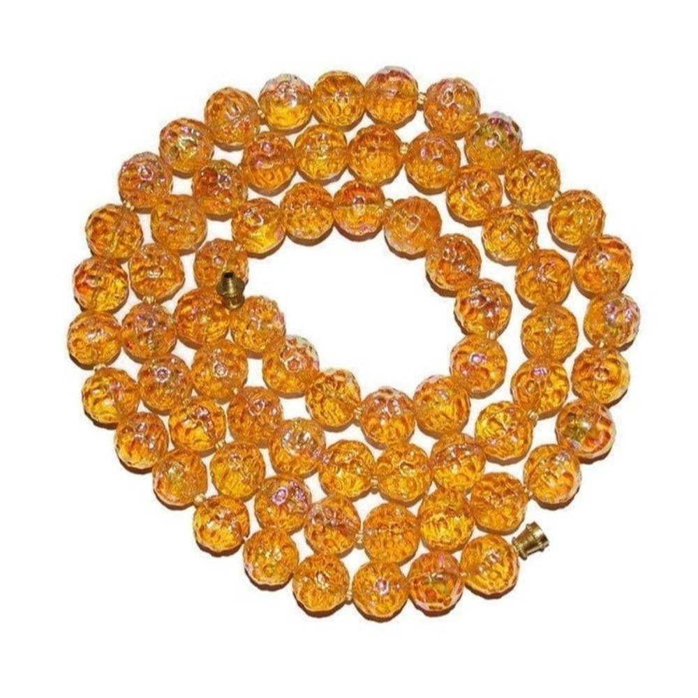 Orange Czech Glass Beaded Necklace Iridescent Textured Pressed Glass Vintage Jew